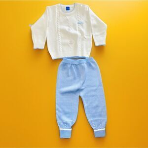 Vintage Absorba Knit Sweater Pants Baby Clothes Set Bunny Paris 2T - NWT